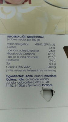 Pastoreo yogur sabor vainilla - Ingredients