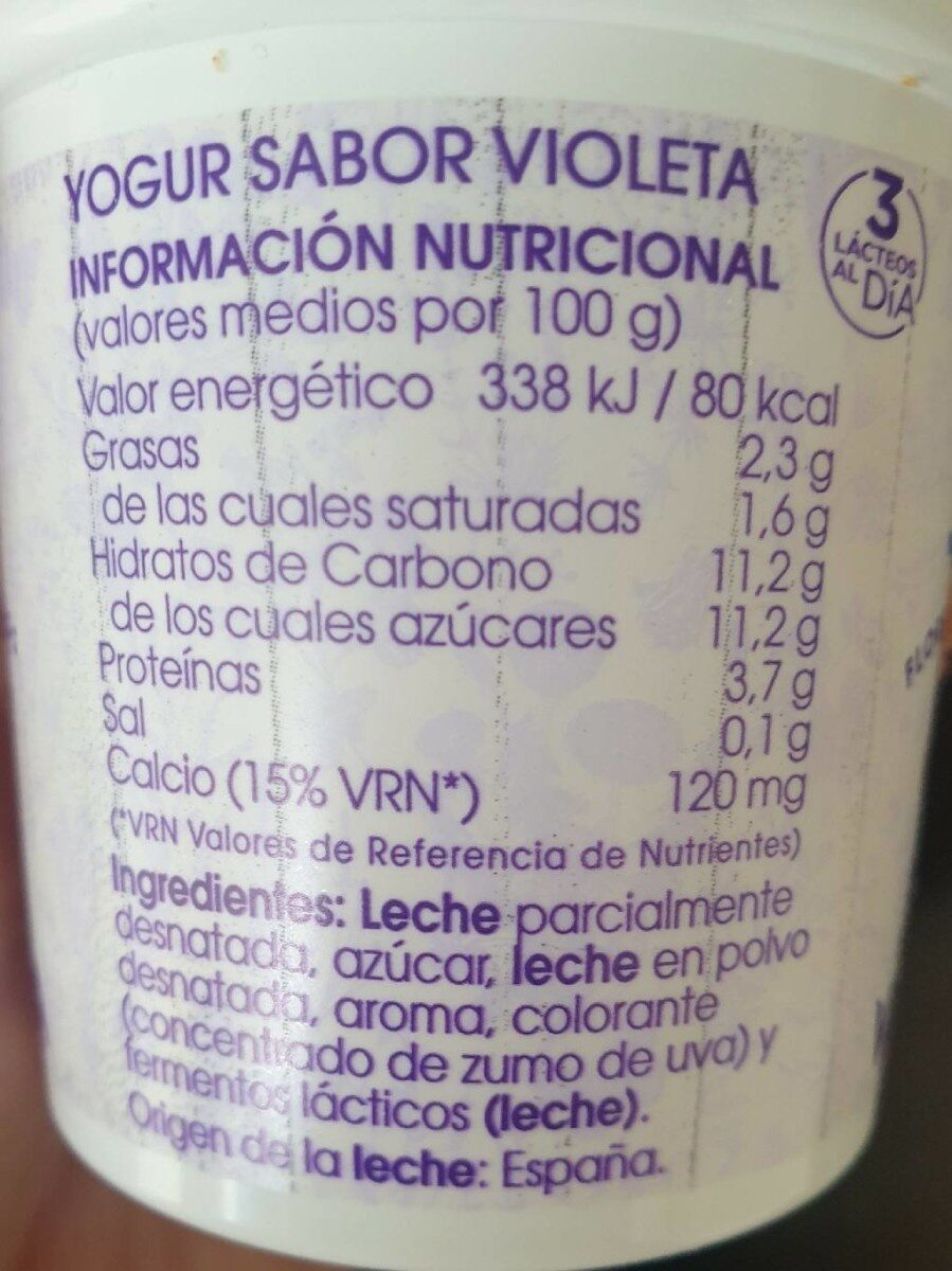 Yogur sabor violeta - Nutrition facts - es