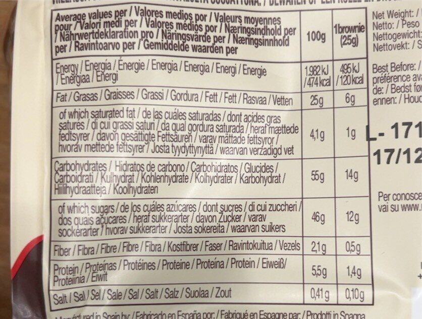 Mr Brownie - Nutrition facts