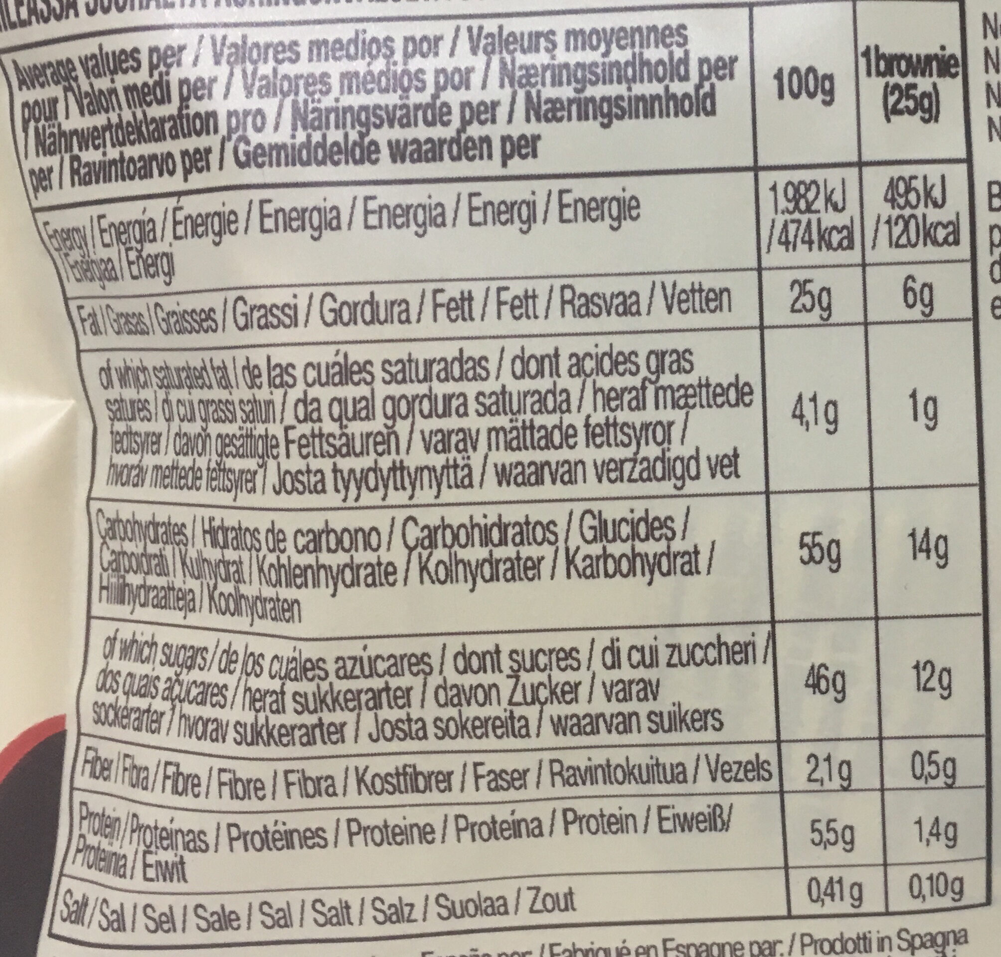 Chocolate Brownies - Nutrition facts