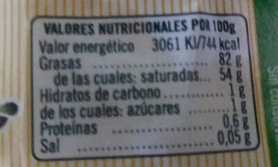 Mantequilla - Informació nutricional - es