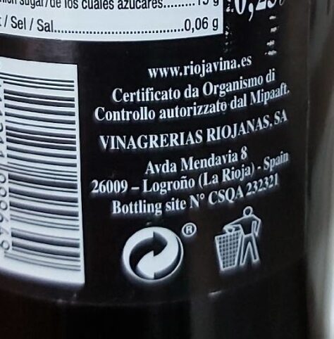 Vinagre balsámico modena - Instrucciones de reciclaje o información sobre el envase