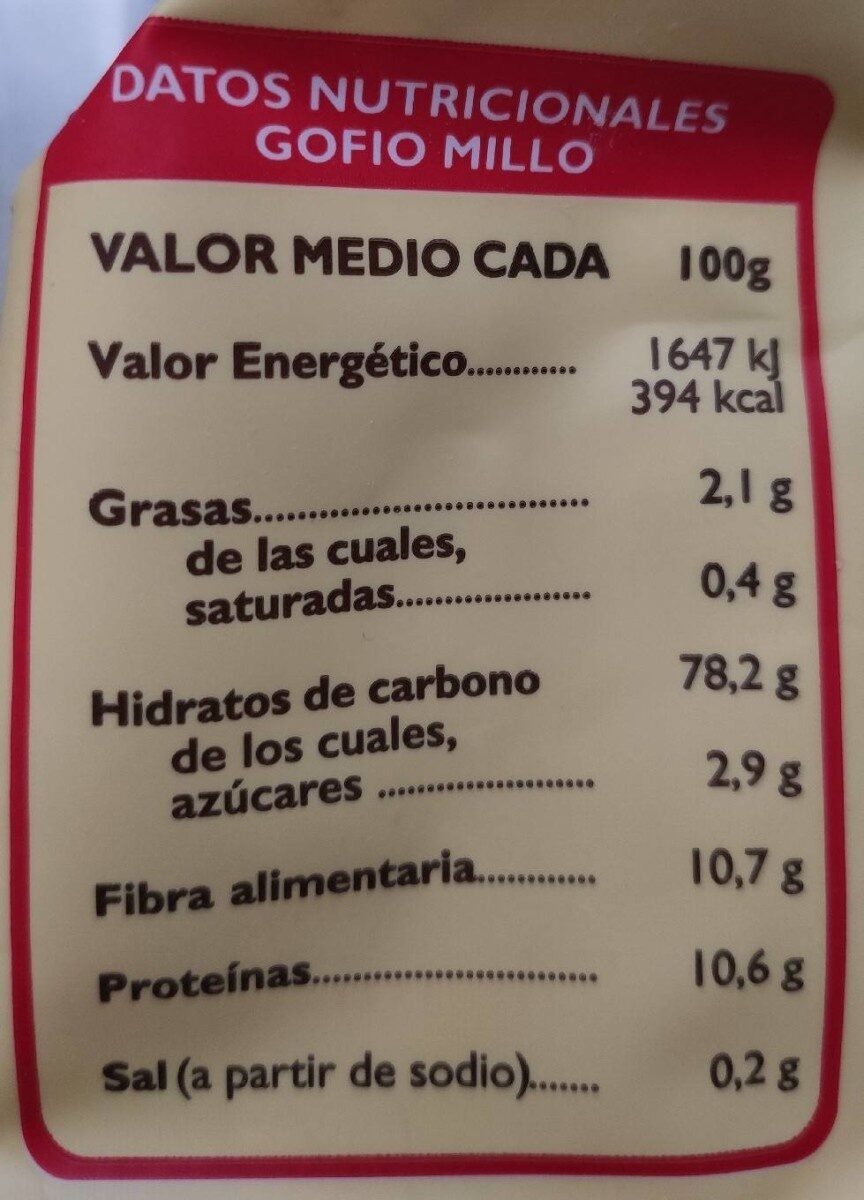 Gofio De Trigo - Información nutricional