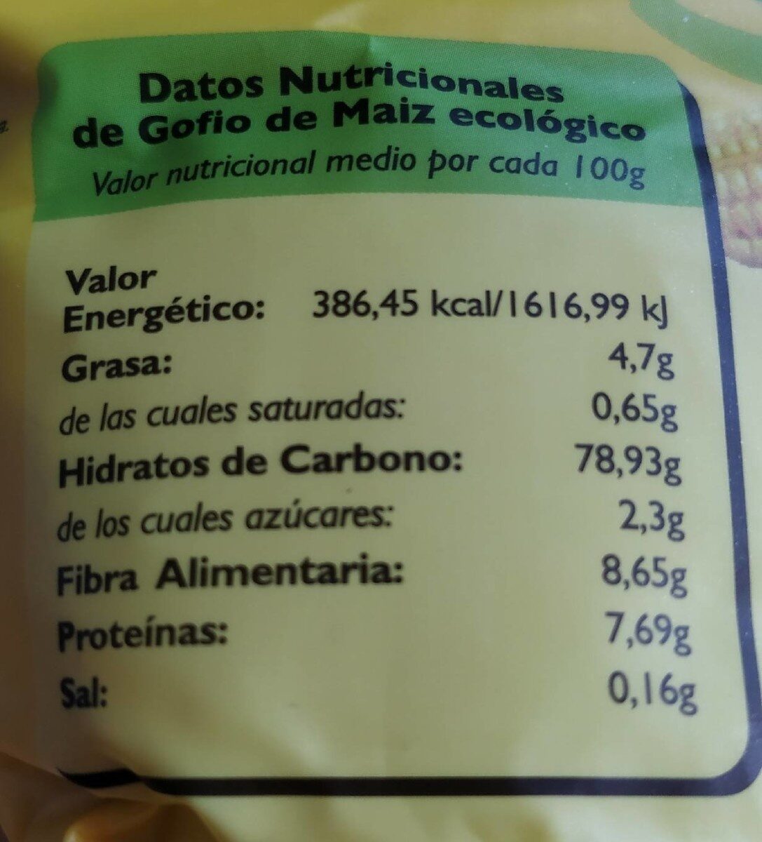 Gofio Maiz Bio - Información nutricional