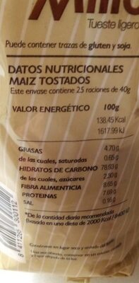 Gofio de millo tueste ligero - Información nutricional