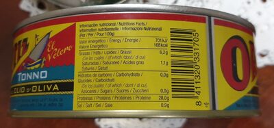 Atún claro en aceite de oliva, el velero - Informació nutricional - es