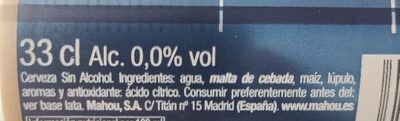 Cerveza mahou 0,0 - Ingredients - es