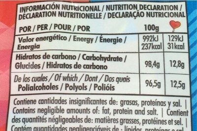 Piruletas zero - Nutrition facts - es
