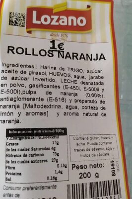 Rollos naranja - Nutrition facts - es