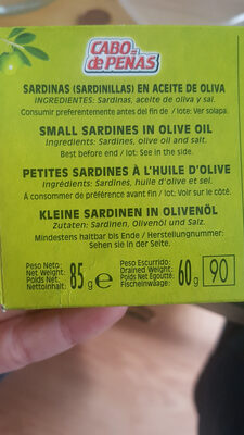 Sardinillas aceite de oliva - Ingredientes