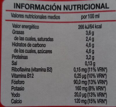 Leche entera - Información nutricional
