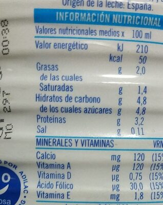 Mañanas ligeras leche sin lactosa entera - حقائق غذائية - en