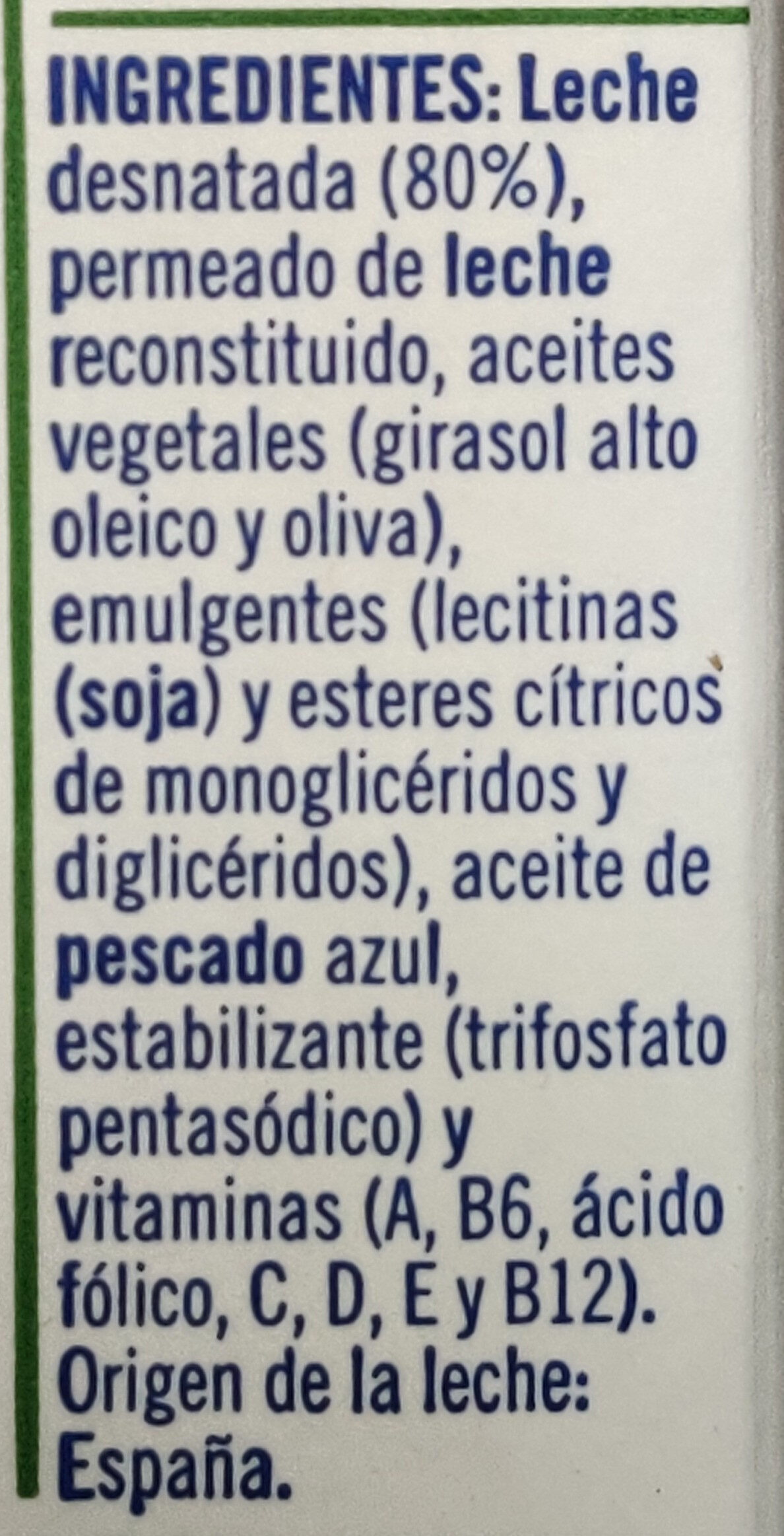 Leche con omega 3 - Ingredientes