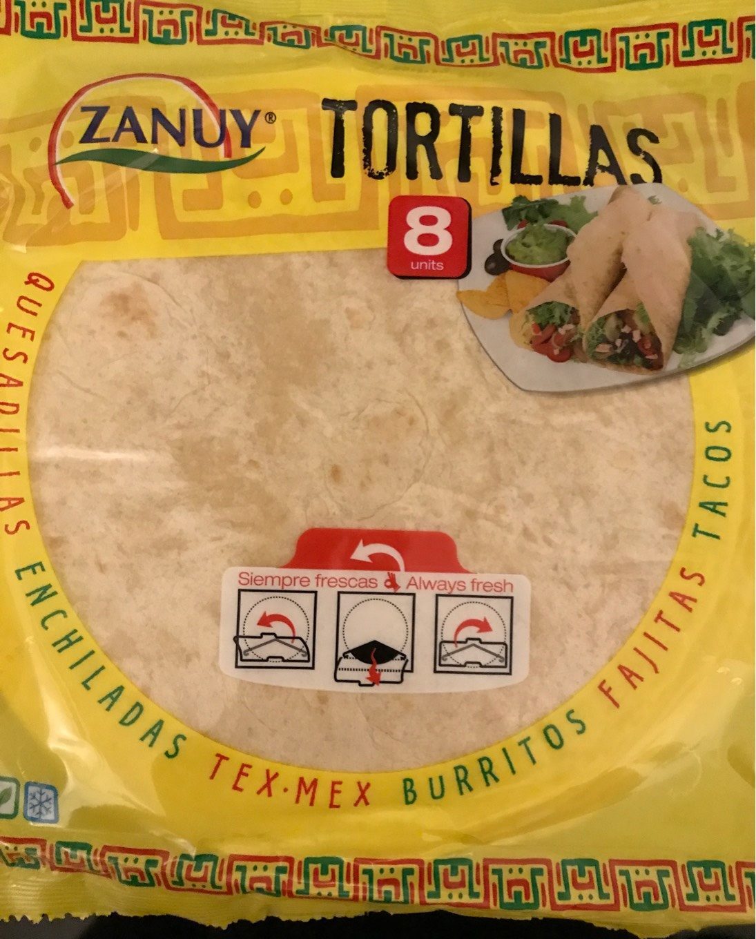 Bread - Zanuy Tortillas Wrap 8 Inch 8CT 12 325 GM - Producte - es