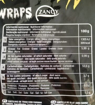 Wraps Zanuy Halloween - Información nutricional