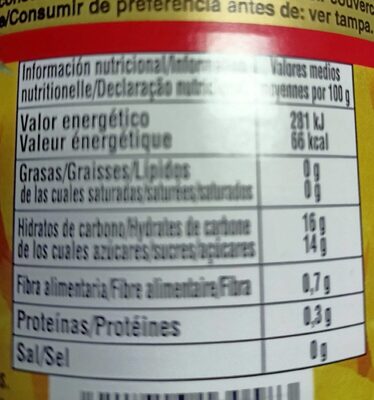 Piña Rodajas En Almíbar Lata 3 / 4 KG - Tableau nutritionnel