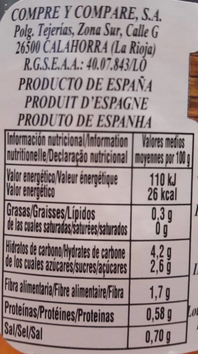 Zanahoria Rallada Primera Tarro - Informació nutricional - fr