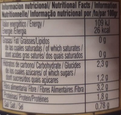 Corazones de alcachofas en cuartos - Información nutricional