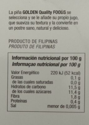 Piña en su jugo - Nutrition facts - es