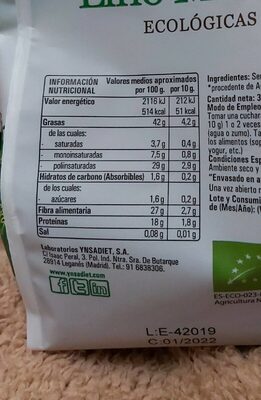 Semillas de Lino Marrón - Informació nutricional - es