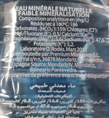 Agua Mineral Natural - Informació nutricional - fr