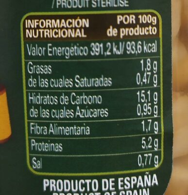 Garbanzo cocidos - Nutrition facts - es