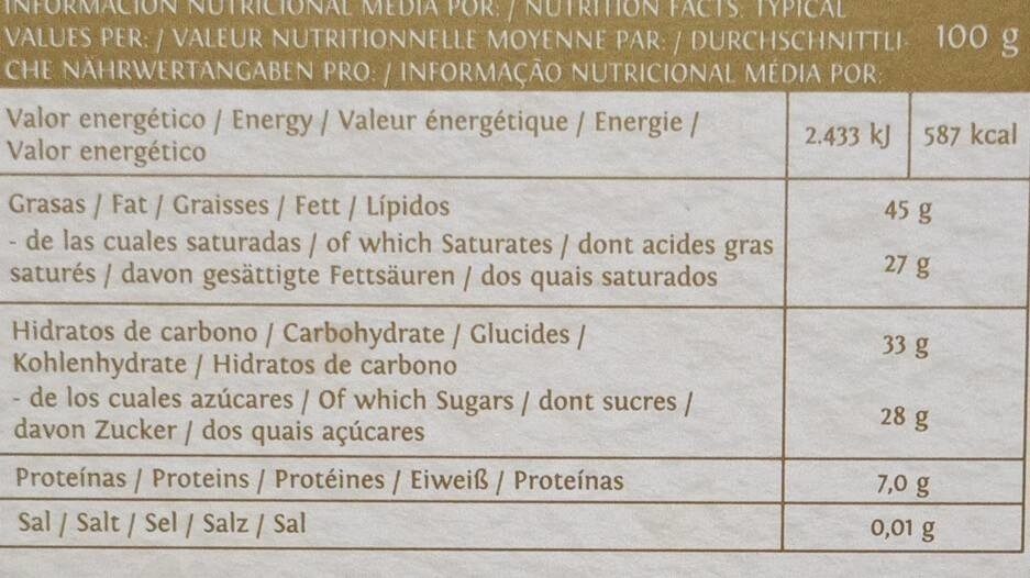 Chocolate cacao extrafino - Información nutricional