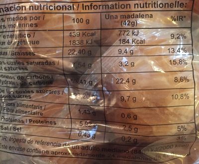 Madeleines "El De Caldes" - Nutrition facts - fr