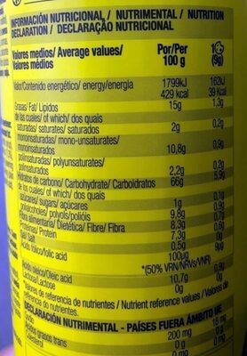Galletas Integrales Avena 0% Azúcares Añadidos - Información nutricional