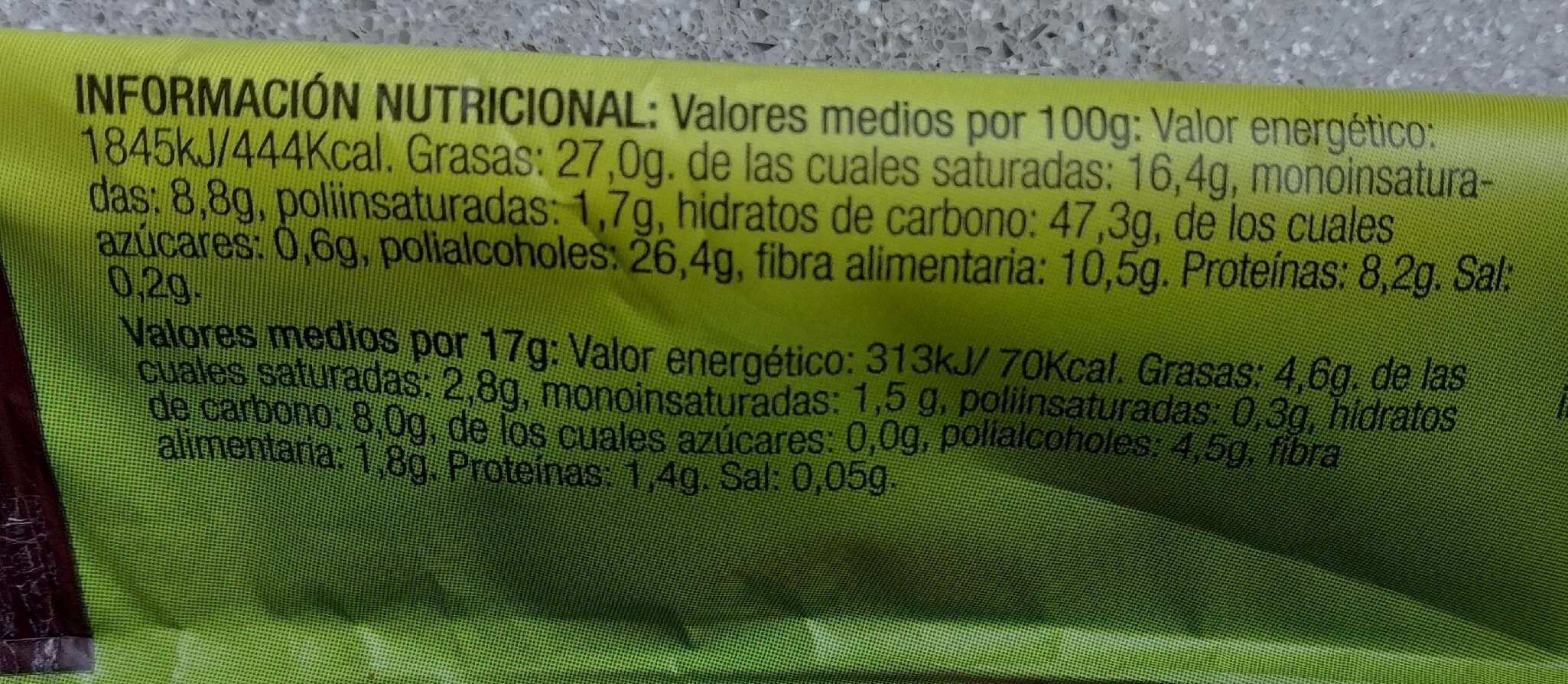 Barrita de Cereales Choco Negro 0% Azúcares Añadidos - Tableau nutritionnel