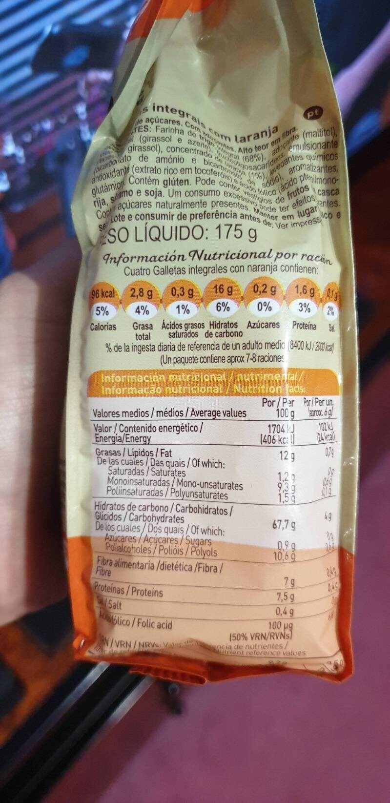Delicias integrales con naranja - Información nutricional