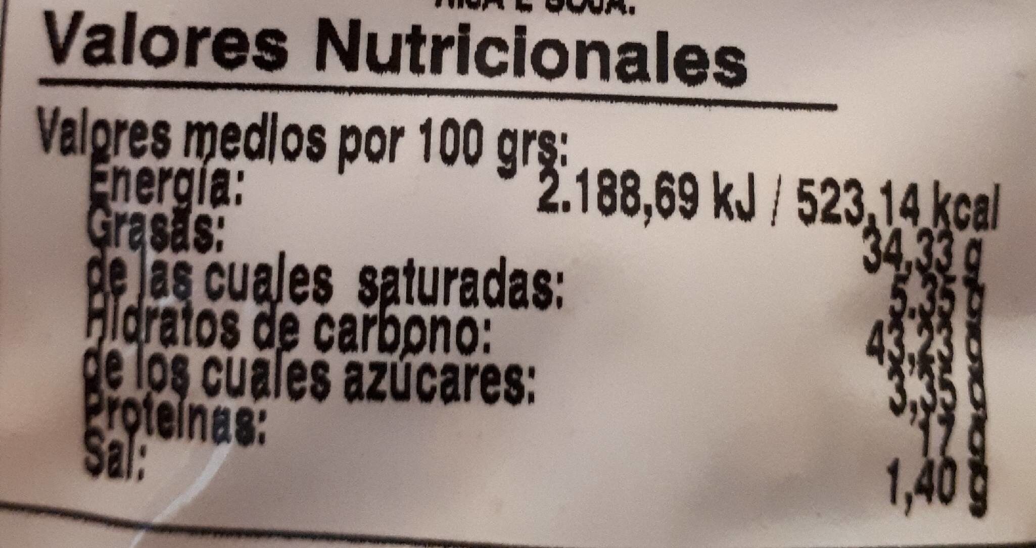 Frutos secos quivalsa - Nutrition facts - es