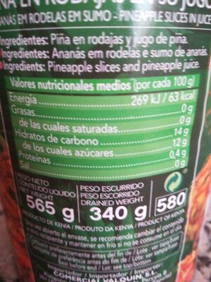 Piña natural en su jugo sin azúcar añadido - Ingredientes