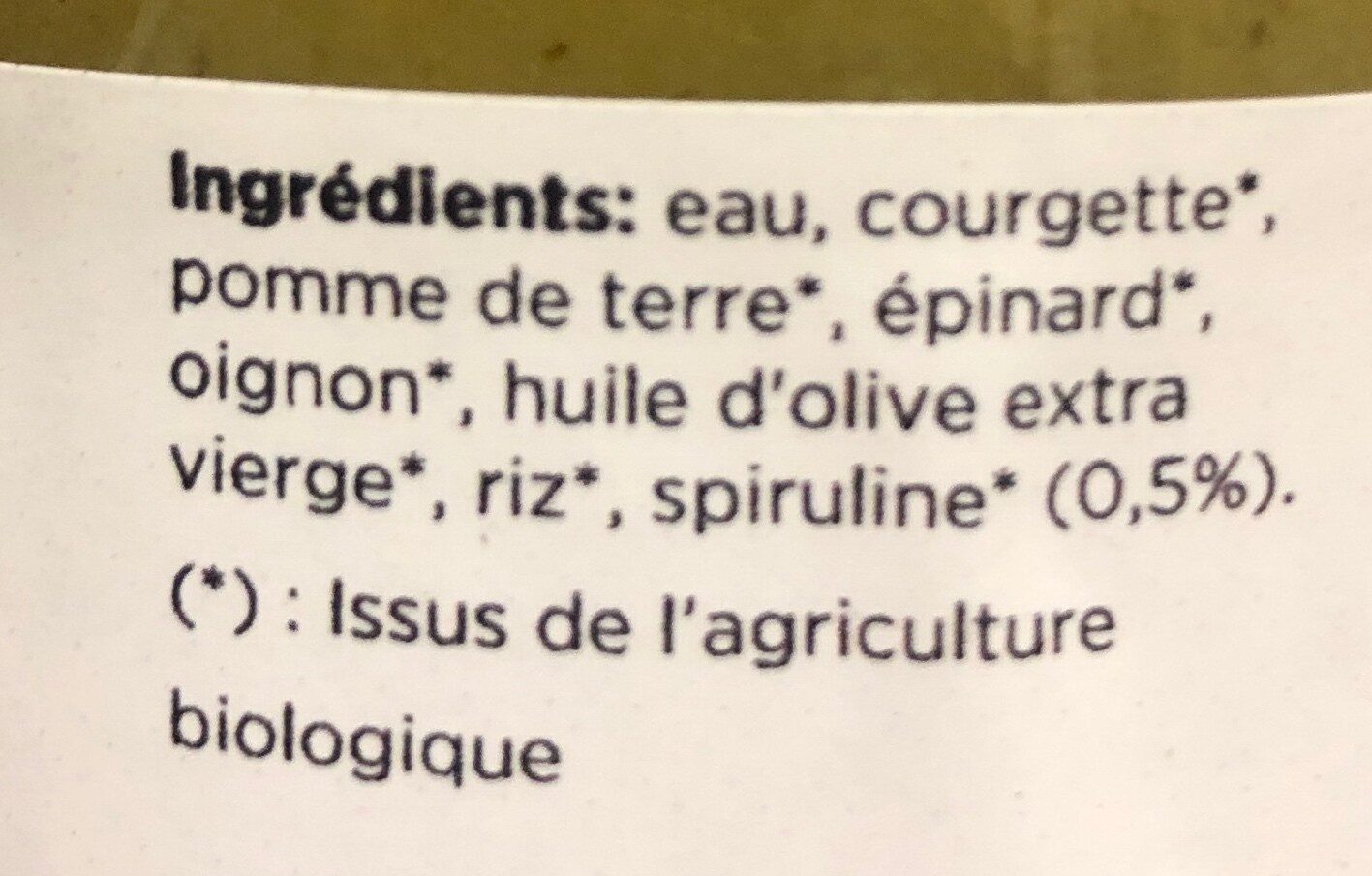 Bio potage de légume avec spiruline - Ingredients - fr