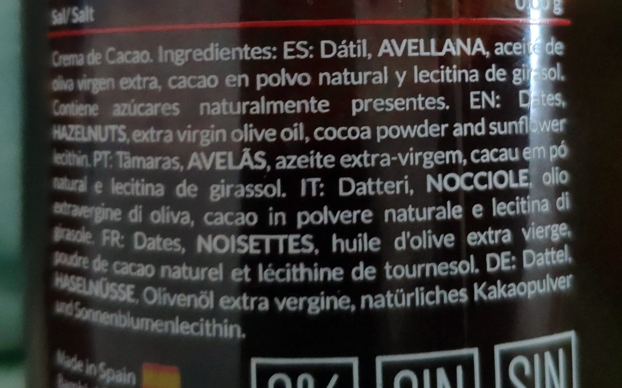 Crema de cacao - Ingredients
