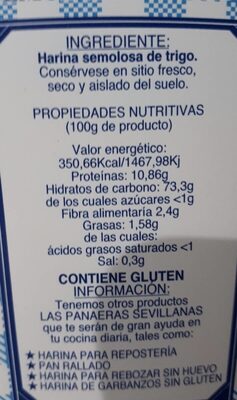 Harina semolosa de trigo - Información nutricional