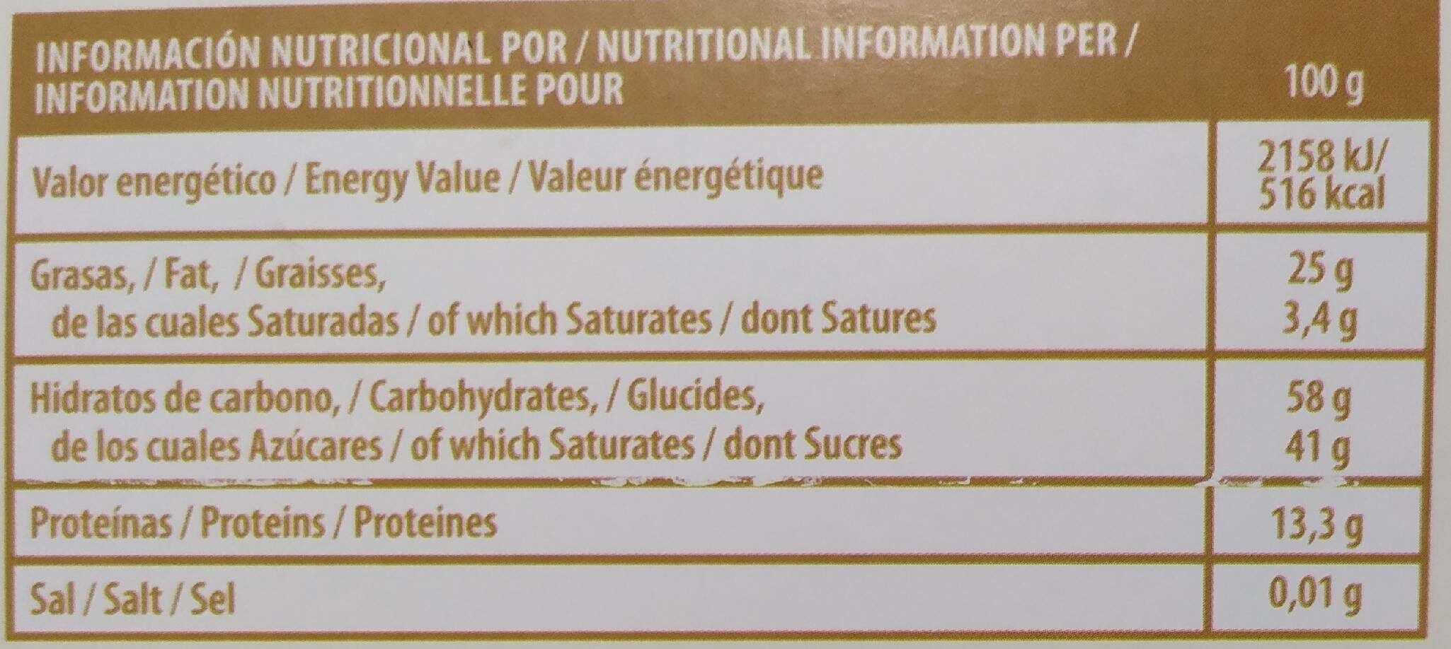 Turron Duro de Cacahuete - Tableau nutritionnel - es