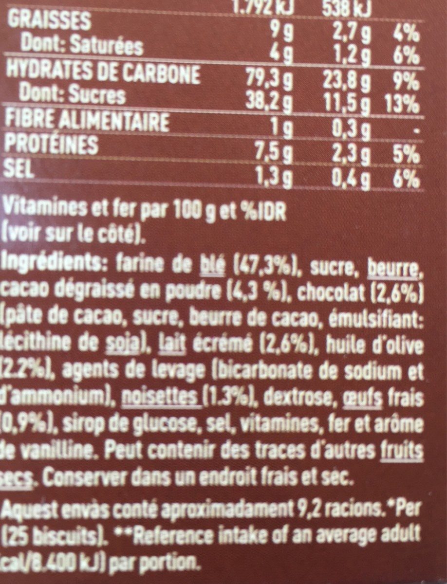 Nuria mini xoco galletas naturales sin aceite de palma - Ingredients - fr