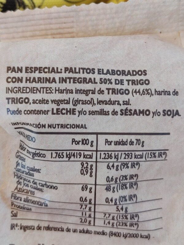 Mini crackers horneadas 50% integral - Ingredients - es