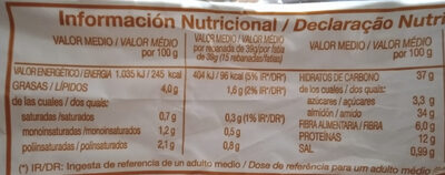 Pan semilllas de sésamo y lino - Dados nutricionais - es