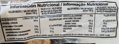 Pan de Pipas de Girasol y Calabaza Oroweat - Información nutricional