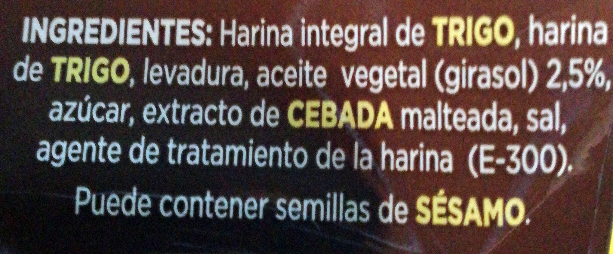 Tostado integral - Ingredients - es