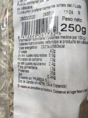 Pipas de girasol tostadas aguasal - Informació nutricional - es
