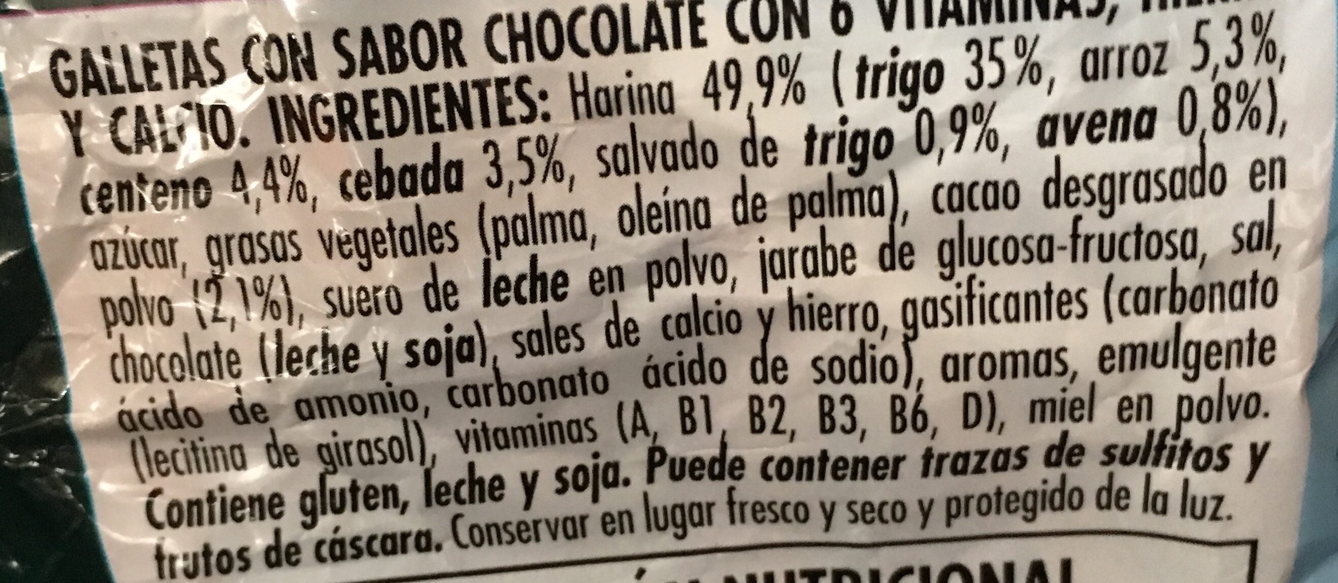 Galletas Con Sabor Chocolate Con 6 Vitaminas Hierro Y Calcio. - Ingredients - es