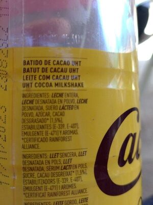 UHT Cocoa Milkshake - Ingredientes