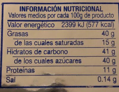 Tarta de turron de chocolate - Información nutricional