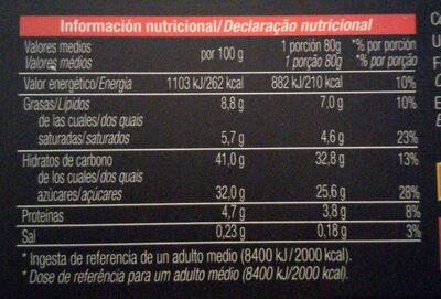 Tarta al whisky - Nutrition facts - es