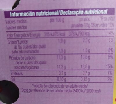 Yogurt natural azucarado semidesnatado - Información nutricional