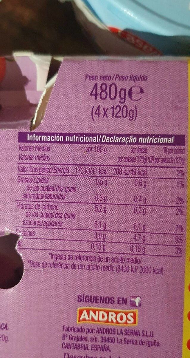 Yogur sin Lactosa sabor fresa - Informació nutricional - es
