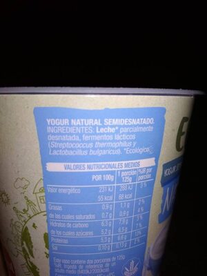 Yogur semidesnatado ecológico natural - Ingredients - es